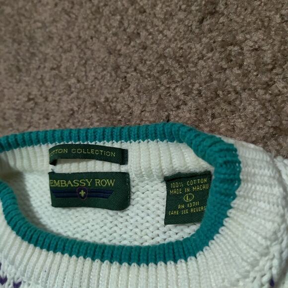 Vintage Embassy Row Sweater Mens Large Argyle Cotton Retro Preppy Diamond White - Picture 4 of 8